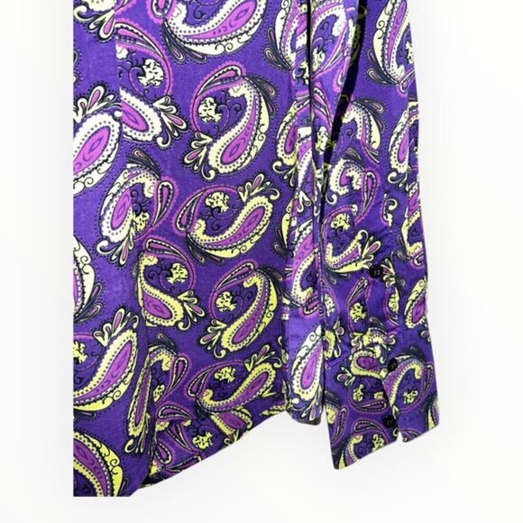 Designer Hawes & Curtis London Purple Paisley print collar Button Down blouse 2 - Picture 5 of 6